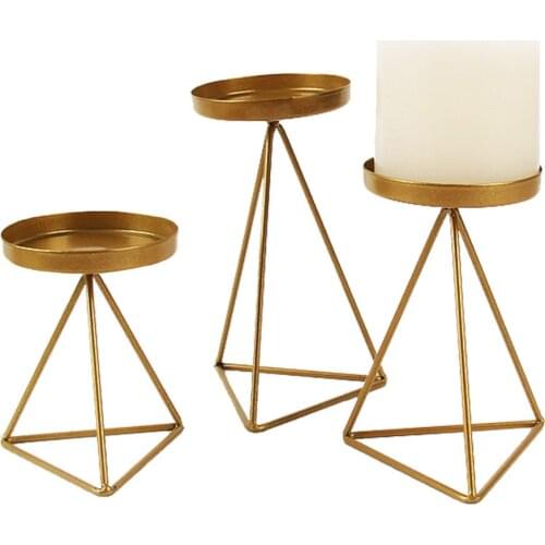 Cup Candlestick Wrought Iron Home Durable Tabletops Tetrahedron Triangle Decoration For Wedding Dinning Party Nordic Style