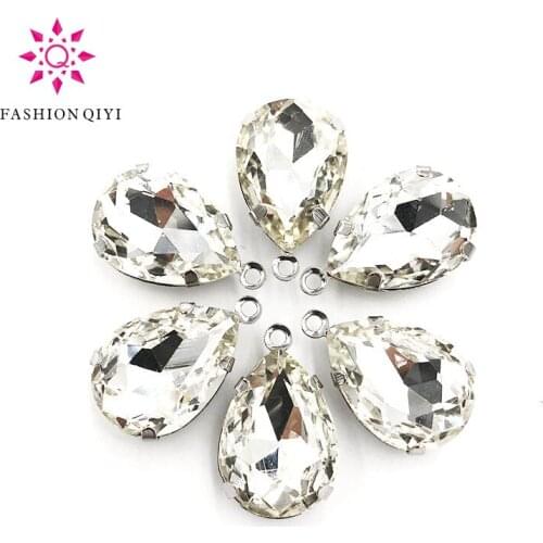 13X18mm Sliver bottom white Single hanging sew on stones Glass Crystal loose rhinestones diy/Dress bag accessories