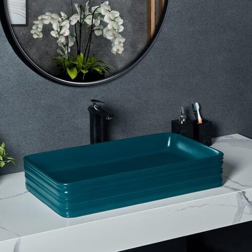Peacock blue wash basin single basin platform basin toilet household face washing ceramic art creative Basin