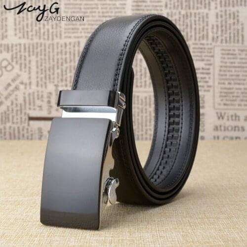 ZAYG black brown 35mm Cowhide Genuine Leather Belt For Men High Quality Male Brand Ratchet Automatic Luxury belts business belt