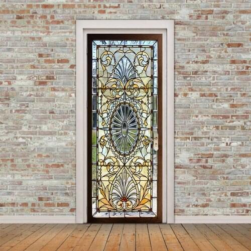 Retro pattern door stickers corridor stickers 3d simulation decorative wall stickers bungalow waterproof and moisture-proof new