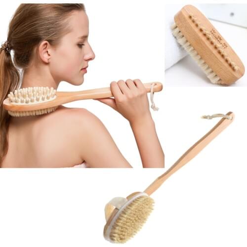 Bathroom Body Brushes Long Handle Bath Natural Bristles Brushes Exfoliating Massager With Wooden Handle Dry Brushing Shower Tool