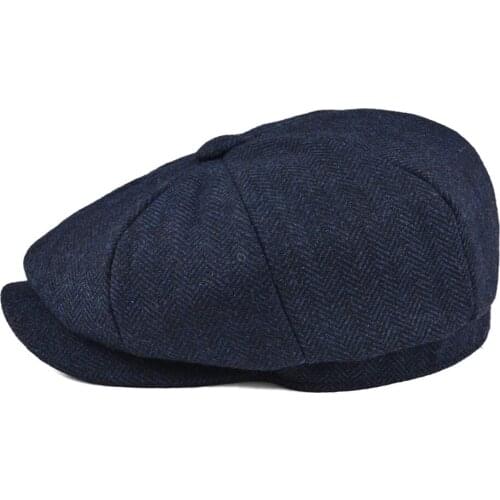 2020 New Wool Tweed Newsboy Cap Herringbone Men Women Gatsby Retro Hat Driver Flat Cap Black Brown Green Navy Blue 005