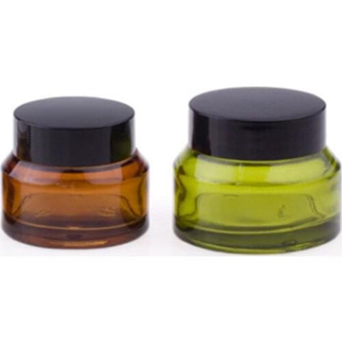 200 x 15G 30G 50G Amber Green Blue Cream Glass Jar With Black Lids white Seal Container Cosmetic Packaging 15G Glass Cream Pot