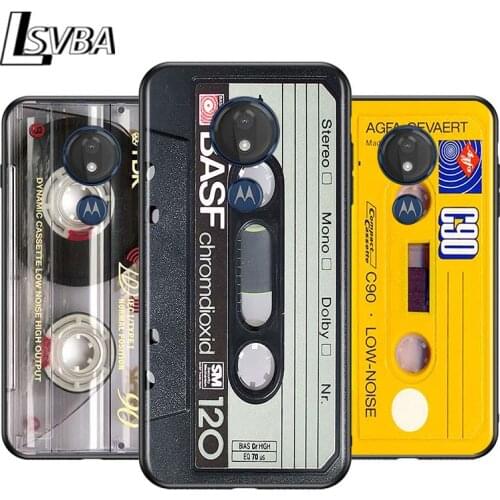 Vintage Magnetic Tape Cassette for Motorola G9 G8 G E7 E6 One Play Marco Hyper Fusion Stylus Power Edge Plus Black Phone Case