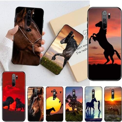 Sunset Horse Tree Birds Black TPU Soft Phone Case Cover for Redmi Note 8 8A 8T 7 6 6A 5 5A 4 4X 4A Go Pro