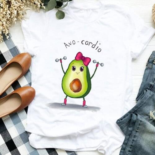 Women Lady Cartoon Avocado Bow Girl Fruit Beach Holiday 90s Ladies T Tee Womens Tshirt Female Shirt Clothes Top Graphic T-shirt