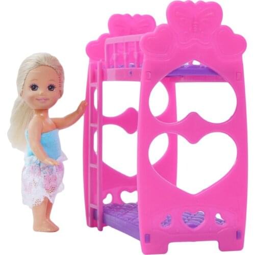 1 Set High Quality Mini Bunk Bed for Barbie Doll Sister for Kelly Pink Cute Furniture Playhouse Doll Accessories DIY Kids Toy