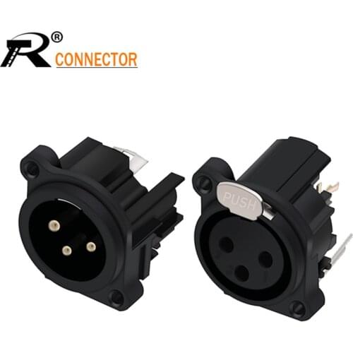 1pair/2pcs XLR connector Black Plastic 3pin XLR Male/Female jack panel mount with PUSH button audio jack speaker plug