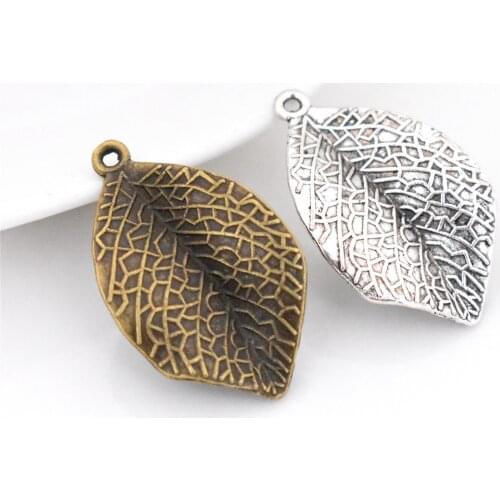 10pcs 33x19x4mm Antique Silver and Bronze Plated Leaf Charm Pendant DIY Handmade Necklace Bracelet Keychain Jewelry Accessories