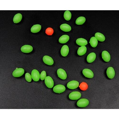 100PCS Green/Orange Large Soft Rubber Oval Luminous Fishing Beads Lumo Glow Beans Sabiki Snapper Rig 10x15 8x12 6x12 5x8 7x7