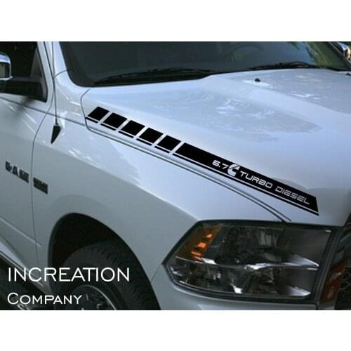 For (2Pcs)Dodge Ram 2 vinyl hood stripes 6.7L turbo decals Mopar Graphics Rt
