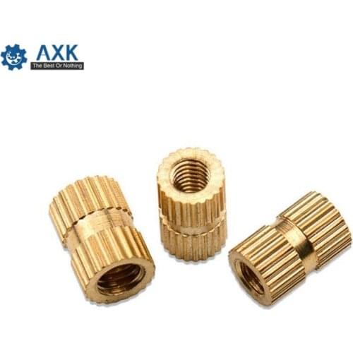 25X M2 M2.5 M3 Solid Brass Pure Copper Metric Thread Injection Molding Knurl Insert Nut Nutsert Round Shape Column OD 3.5 4 5mm