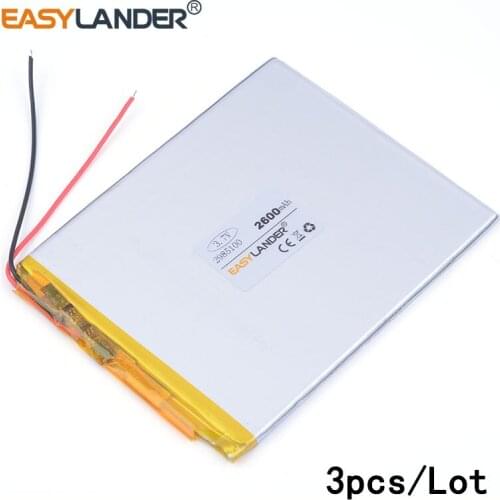 3pcs /Lot 2600MAH 2985100 lithium Li ion polymer rechargeable battery Polymer lithium ion battery tablet pc power bank PAD PSP