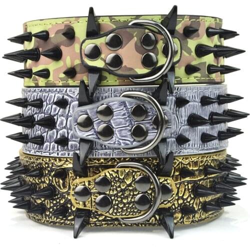 50 Pieces/Lot) Sharp Spiked Studded PU Leather Large Dog Collar Medium Big Pet Necklace Collar
