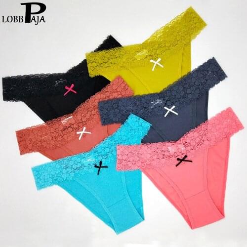 6 PCS/Lot Women Underwear Cotton Everyday Style Low Waisted Lace Sexy Briefs Transparent Ladies Knickers Panties Lingerie