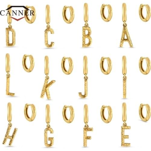 CANNER 925 Sterling Silver Fashion Initial Letter Hoop Earrings for Women Ear Buckle Round Earring Pendientes Kolczyki Brincos