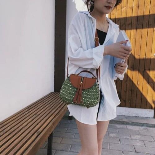 Tassel Bohemian Womens Crossbody Bags Summer Straw Beach Shoulder Bag Handmade Flip Lock Female Handbag Designer Shopper Purse