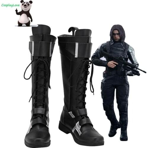 CosplayLove Infinity War Winter Soldier James Buchanan Barnes Bucky Black Shoes Cosplay Long Boots Leather Custom Made