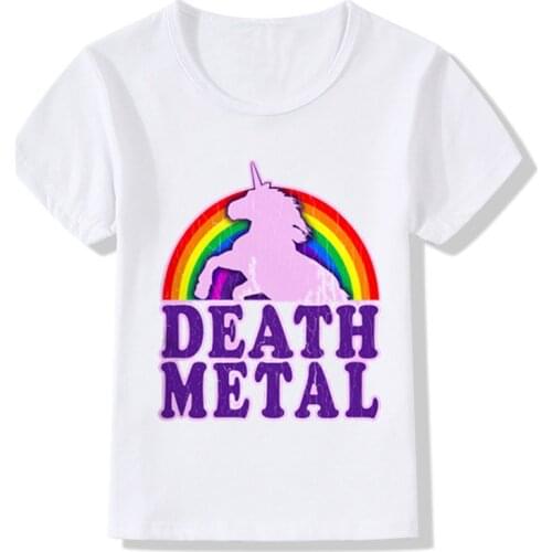 2020Rainbow Unicorn Death Metal Children T-Shirts Summer Top Boys/Girls Short Sleeve Clothes Casual CuteBaby Kids Tees