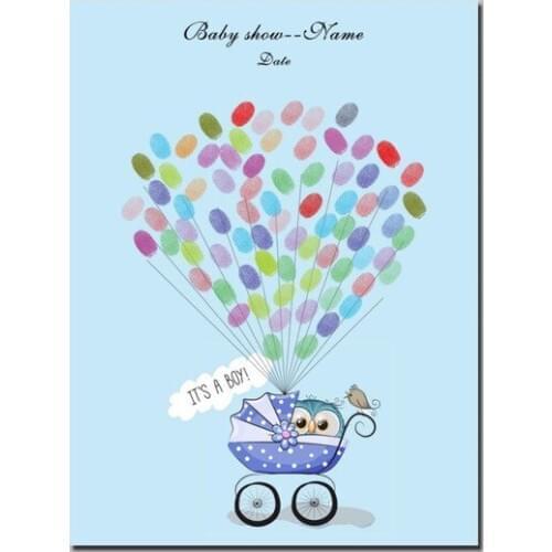 Baby Car Canvas Painting Fingerprint Guest Book Custom name date boy Baby Shower Party Decoration Girls Birthday Baptism Gift
