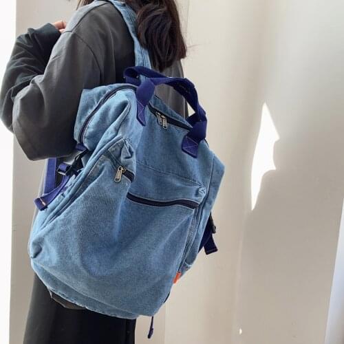 Denim backpack women big capacity school backpacks for girls teenagers female Travel bag Mochila Casual cowboy bagpack tote blue