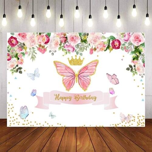 Mehofond Photography Background Flowers Gold Crown Birthday Party Butterfly Children Photophone Backdrop Photocall Photo Studio