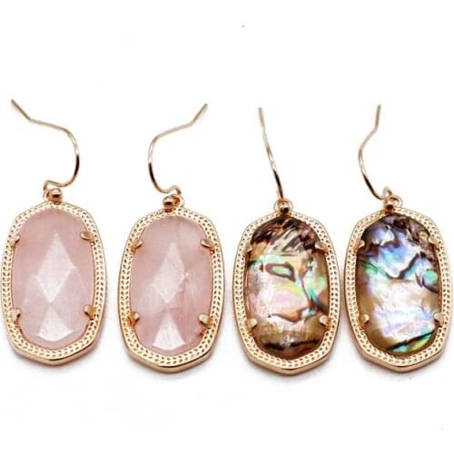 Natural Stones Pink Geometric Abalone Shell Earrings Copper-Material