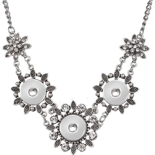 JaynaLee Fashion 3 Charms Flower Ginger Snaps Necklace Jewelry fit 18mm or 20mm Snaps for women Men gift GJN8002