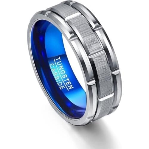 8mm Fashion Men Rings Stainless Steel Blue Simple Wedding Engagement Bands For Men Anniversary Party Gift