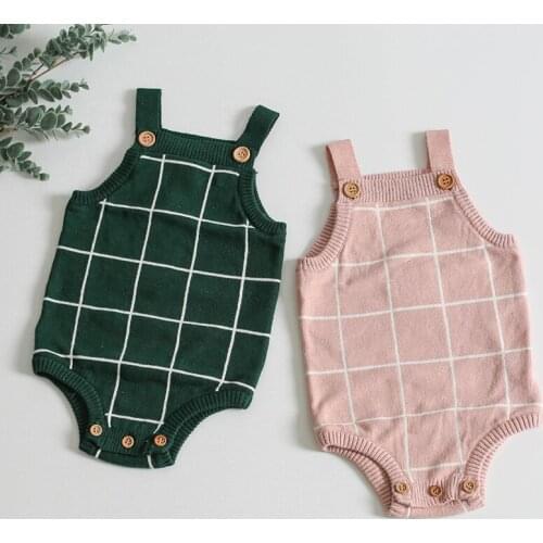 Grid Braces Rompers Spring Autumn Baby Boys Girls Rompers 0-2Yrs Infant Baby Rompers Baby Boys Girls Sleeveless Clothes