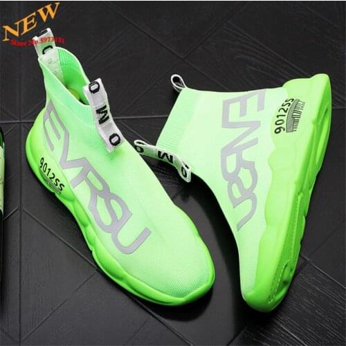 Summer Men Knitted Sock Shoes Breathable Designer Sneakers Mesh Platform Casual Flats Ankle Boots Zapatillas Hombre