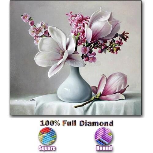 Full Square / Round Drill Diamond Painting Diamond Embroidery Magnolia Flowers Cross Stitch Mosaic wall sticker Home Decor--L001