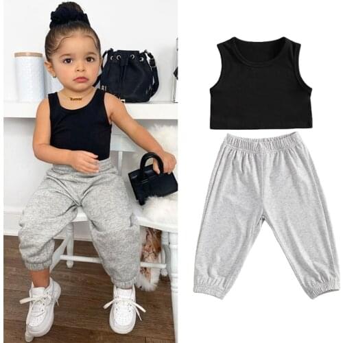 2-7Years Summer Children Girls Casual Clothes Outfits Kids Girls Sleeveless Vest Tops+Long Pants Casual Tracksuits Sets