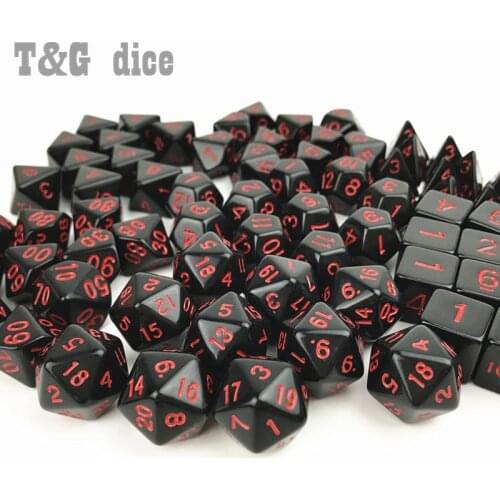 T&G High Quality Solid Color Black X Red Dots Effect Polyhedral Digital Cube Dice D4/D6/D8/D10/D10%/D12/D20 for RPG/Board Game