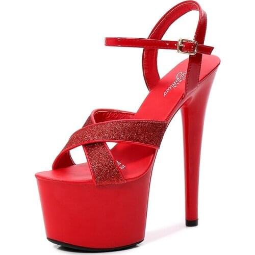 Model Pole Dance 15 17 CM Cross Super High Heel Sandals Women Platform Nightclub Walking Show T Stage Performance Stiletto Shoes