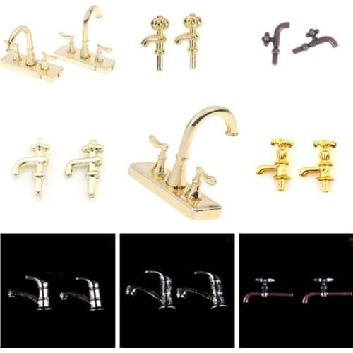 Simulation 1/12 Dollhouse Miniature Accessories Mini Alloy Bathtub Faucet Water Tap Model Toys for Doll House Decoration
