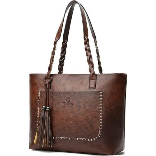 Fashion Large Capacity Causal Shoulder Bags For Women 2020 Fall Leather Fringe Purse Handbags Retro Tassel Shopper Tote