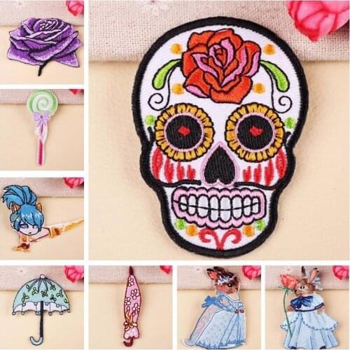 Cartoon Vole Princess Lollipop Rose skeleton Badges Punk Patch for Death Skull Patches Iron children Clothes Embroidery Sticker