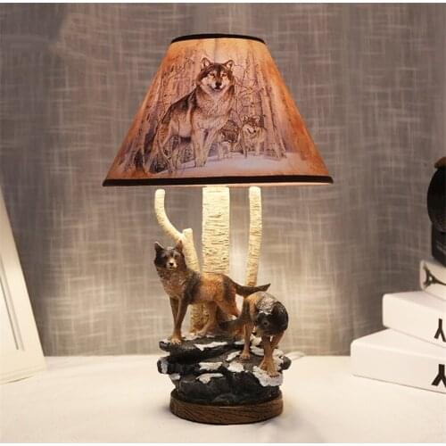 American Animal Resin Wolf Table Lamps Childrens Bedroom Bedside Lamp Boy Room Study Desk Lamp Cartoon Table Light Home Decor