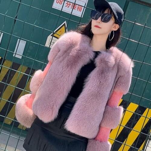 2020 autumn and winter new whole skin fox rabbit fur young pink jacket women short specials can be customized
