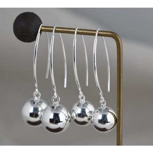 New temperament fashion pure S925 silver female earrings 925 silver beads round bead earrings for women