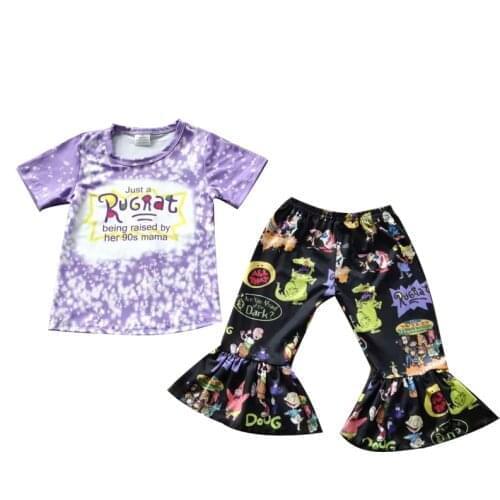 New Cute Cartoon Dinosaur Print Kids Set Short Sleeve Outfit for Girls
