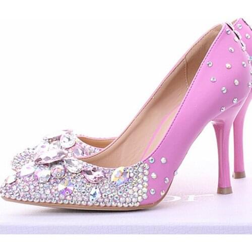 New Pointed Toe High Heels Sexy Women Shoes Beautiful Crystal Wedding Shoes Rhinestone Bridal Dress Shoes