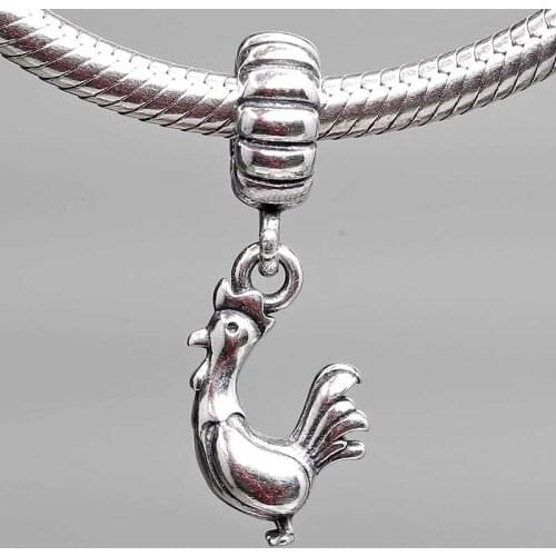 Original Vintage Cute Chinese Zodiac Rooster Pendant Beads Fit 925 Sterling Silver Bead Charm Bracelet Diy Jewelry