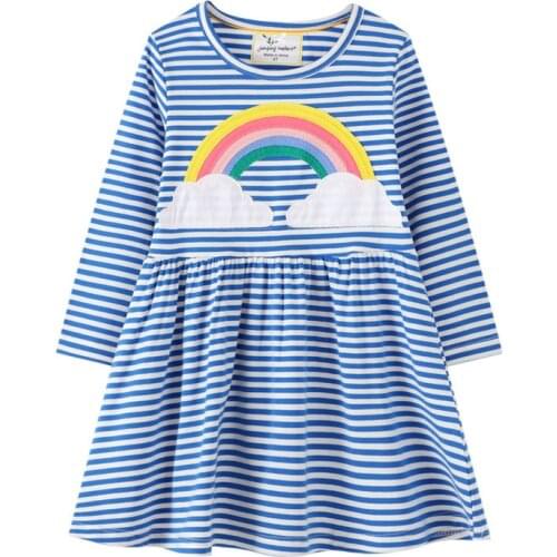 Toddler Girls Dress Autumn Kids Stripes Dresses for Girl Costume Cotton Princess Dress with Rainbow Appliques Baby Girl Clothes