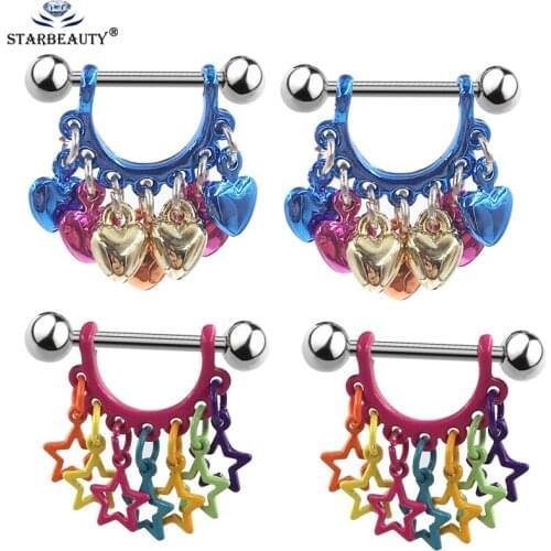 2pcs Colorful Bell Nipple Piercing 316L Surgical Steel Fashion Body Piercing Piercing Rings Body Jewelry for Women Girls