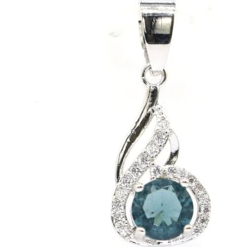 28x21mm Lovely Created London Blue Topaz White Zircon Gift For Girls SheCrown Silver Pendant Daily Wear
