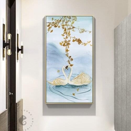 Nordic Swan Couple Eternal Love Painting Animal Poster Print For Living Room Bedroom New Home Unique Wall Art Cuadros Decoracion