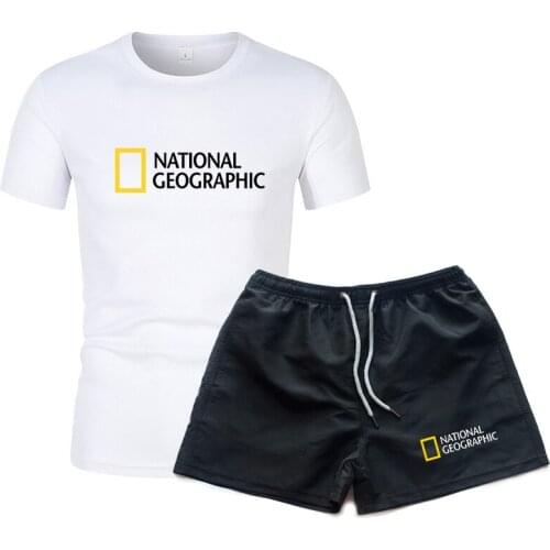 National Geographic sportswear mens casual brand fitness sweatshirt two-piece T-shirt shorts beach pants plus size